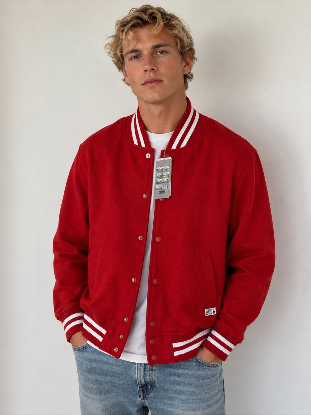 Pro Club Baseball Fleece Jacket – Men’s M – Red/Red – NWT